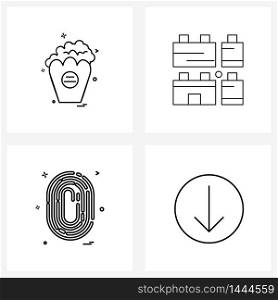 Simple Set of 4 Line Icons such as pop corn, thumb impression, meal, baby, arrow Vector Illustration