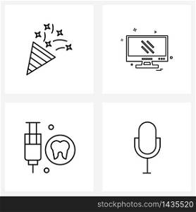 Simple Set of 4 Line Icons such as pop; dental; decoration; media; medicine Vector Illustration