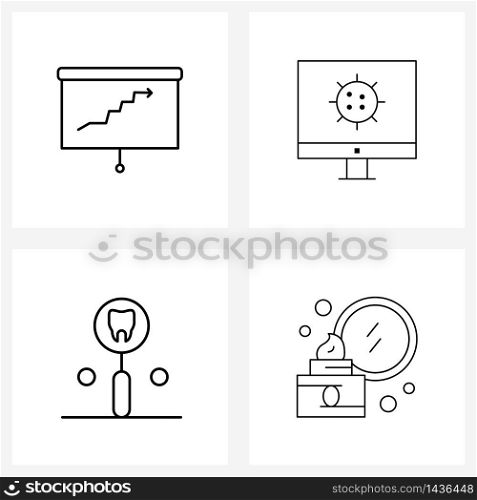 Simple Set of 4 Line Icons such as presentation, tooth, business, cell, care Vector Illustration