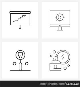 Simple Set of 4 Line Icons such as presentation, tooth, business, cell, care Vector Illustration