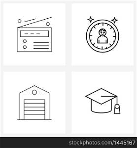 Simple Set of 4 Line Icons such as radio, process, target, avatar, education Vector Illustration