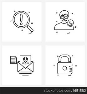 Simple Set of 4 Line Icons such as search, map pointer, glass, profile, message Vector Illustration