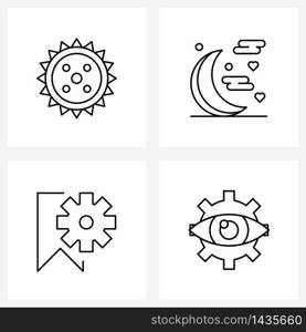 Simple Set of 4 Line Icons such as security, gear, night, badge, setting Vector Illustration