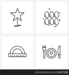 Simple Set of 4 Line Icons such as star, measure, shining star, meal, tool Vector Illustration