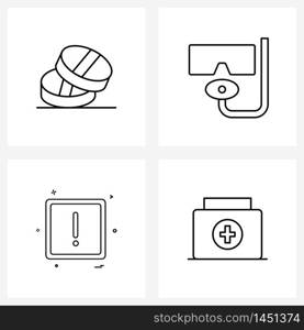 Simple Set of 4 Line Icons such as tablets, error, medical, scuba, interface Vector Illustration