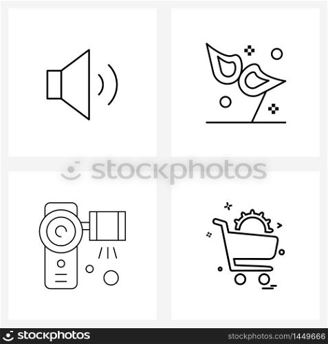 Simple Set of 4 Line Icons such as volume, came scope, carnival, mask, filming Vector Illustration