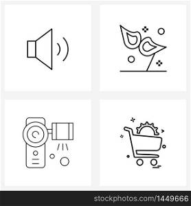 Simple Set of 4 Line Icons such as volume, came scope, carnival, mask, filming Vector Illustration