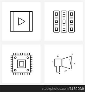 Simple Set of 4 Line Icons such as YouTube, processor, file, component, speaker Vector Illustration