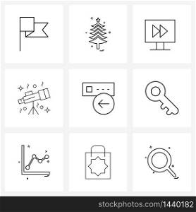 Simple Set of 9 Line Icons such as arrow, server, desktop, space, telescope Vector Illustration