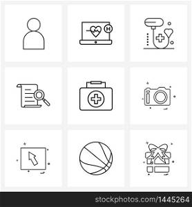 Simple Set of 9 Line Icons such as bag, document, donation, file, document search Vector Illustration