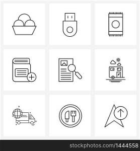 Simple Set of 9 Line Icons such as building, photo, book, gallery, content Vector Illustration