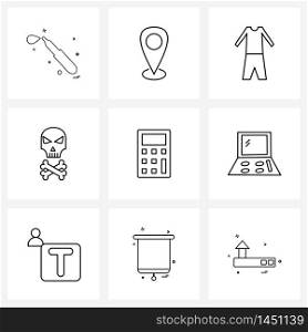 Simple Set of 9 Line Icons such as calculator, scary, track suit, Halloween, danger Vector Illustration