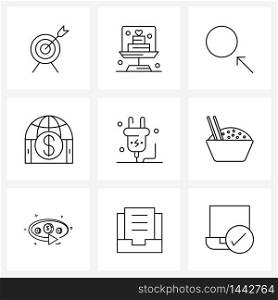 Simple Set of 9 Line Icons such as cord, financial, expand, digital, banking Vector Illustration