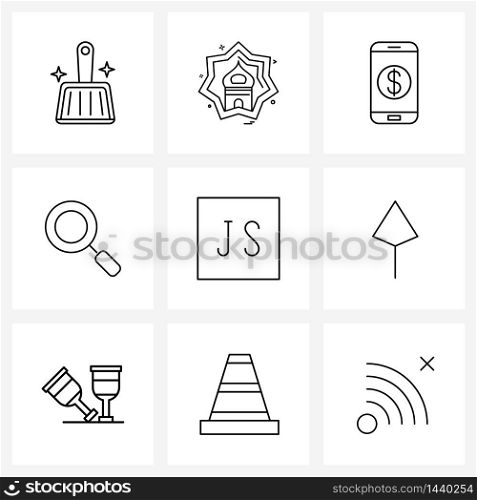 Simple Set of 9 Line Icons such as direction, file, smartphone, coding, magnifier Vector Illustration