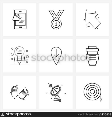Simple Set of 9 Line Icons such as drink, map, up, location, hotel Vector Illustration