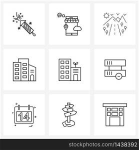 Simple Set of 9 Line Icons such as environment, ecology, farming, city, real Vector Illustration