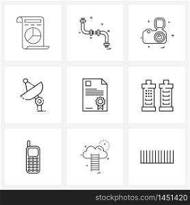 Simple Set of 9 Line Icons such as file, signals, photo, network, photography Vector Illustration