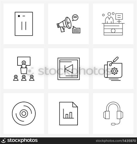 Simple Set of 9 Line Icons such as interface, previous, reception, school, class Vector Illustration
