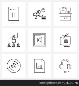 Simple Set of 9 Line Icons such as interface, previous, reception, school, class Vector Illustration
