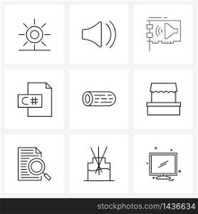Simple Set of 9 Line Icons such as log, program, hardware, file, sharp Vector Illustration