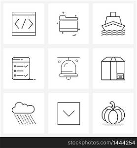 Simple Set of 9 Line Icons such as message, form, boat, list, shipping Vector Illustration