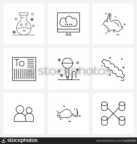 Simple Set of 9 Line Icons such as microphone, shipment, rabbit, quality, label Vector Illustration