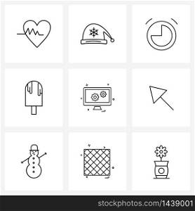 Simple Set of 9 Line Icons such as monitor, ice cream, alarm, ice, beach Vector Illustration