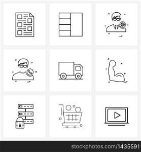 Simple Set of 9 Line Icons such as muscle, goods, avatar, delivery van, Vector Illustration