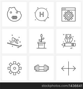Simple Set of 9 Line Icons such as plant, diving, pharmacy, games, website Vector Illustration