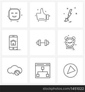 Simple Set of 9 Line Icons such as smart phone, real estate website, interface, electric, direction Vector Illustration