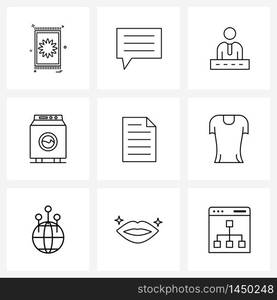 Simple Set of 9 Line Icons such as t shirt, data, lock, file, laundry Vector Illustration