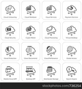Simple Set of Computer Cloud Computing Related Vector Line Icons. Contains such Icons as Crypto wallet, distributed storage, Cloud APP and more.. Simple Set of Cloud Computing Related Vector Line Icons