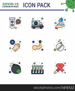 Simple Set of Covid-19 Protection Blue 25 icon pack icon included arm, washing, transport, medical, washing viral coronavirus 2019-nov disease Vector Design Elements