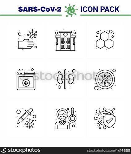 Simple Set of Covid-19 Protection Blue 25 icon pack icon included bacteria, kidney, experiment, human, online viral coronavirus 2019-nov disease Vector Design Elements