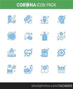Simple Set of Covid-19 Protection Blue 25 icon pack icon included brain, ilness, face, flu, wear viral coronavirus 2019-nov disease Vector Design Elements