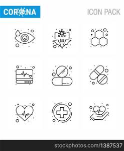Simple Set of Covid-19 Protection Blue 25 icon pack icon included capsule, supervision, virus, medical, science viral coronavirus 2019-nov disease Vector Design Elements