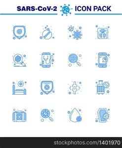 Simple Set of Covid-19 Protection Blue 25 icon pack icon included corona, machine, virus, weight, management viral coronavirus 2019-nov disease Vector Design Elements