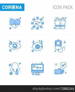 Simple Set of Covid-19 Protection Blue 25 icon pack icon included face, eye, microorganism, drop, secure viral coronavirus 2019-nov disease Vector Design Elements
