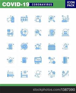 Simple Set of Covid-19 Protection Blue 25 icon pack icon included fever, virus, clipboard, search, medicine viral coronavirus 2019-nov disease Vector Design Elements