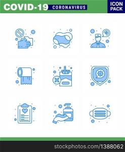 Simple Set of Covid-19 Protection Blue 25 icon pack icon included forbidden, tissue, soap, roll, communication viral coronavirus 2019-nov disease Vector Design Elements
