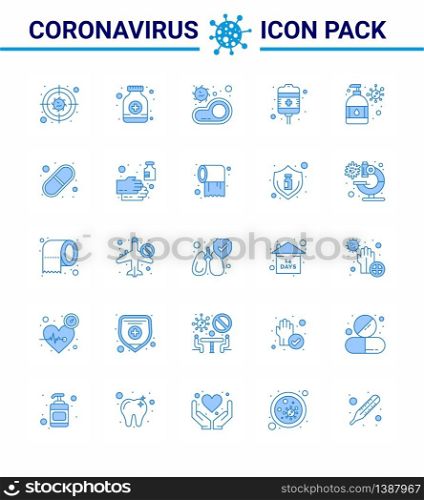 Simple Set of Covid-19 Protection Blue 25 icon pack icon included hand wash, treatment, bacteria, recovery, virus viral coronavirus 2019-nov disease Vector Design Elements