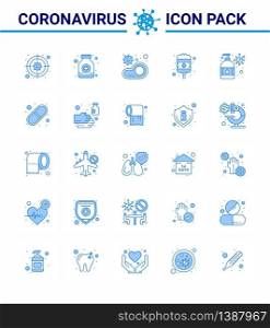 Simple Set of Covid-19 Protection Blue 25 icon pack icon included hand wash, treatment, bacteria, recovery, virus viral coronavirus 2019-nov disease Vector Design Elements