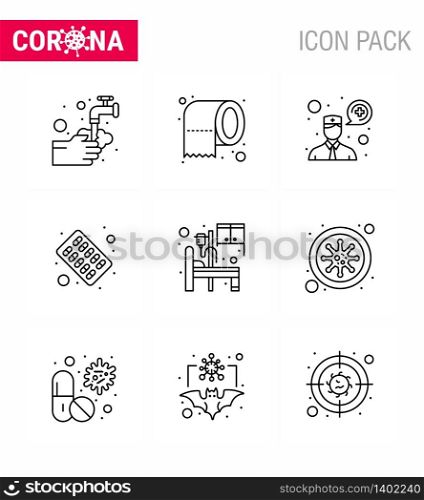 Simple Set of Covid-19 Protection Blue 25 icon pack icon included hospital, medicine, safety, pills, capsule viral coronavirus 2019-nov disease Vector Design Elements