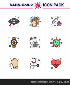 Simple Set of Covid-19 Protection Blue 25 icon pack icon included lab, smart watch, medicine, pulse, healthcare viral coronavirus 2019-nov disease Vector Design Elements