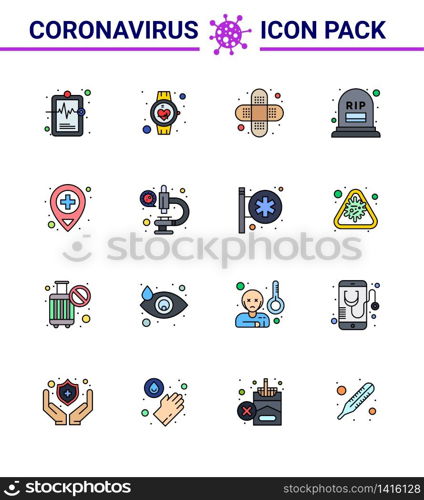 Simple Set of Covid-19 Protection Blue 25 icon pack icon included location, rip, smart watch, mortality, count viral coronavirus 2019-nov disease Vector Design Elements