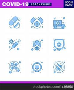 Simple Set of Covid-19 Protection Blue 25 icon pack icon included mask, epidemic, car, virus, protection viral coronavirus 2019-nov disease Vector Design Elements