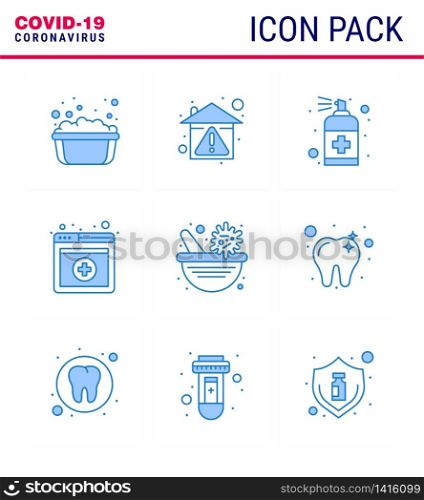 Simple Set of Covid-19 Protection Blue 25 icon pack icon included medicine, online, stay home, medical, handcare viral coronavirus 2019-nov disease Vector Design Elements