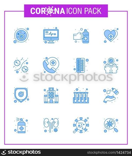 Simple Set of Covid-19 Protection Blue 25 icon pack icon included microbe, bacterium, hands, care, love viral coronavirus 2019-nov disease Vector Design Elements