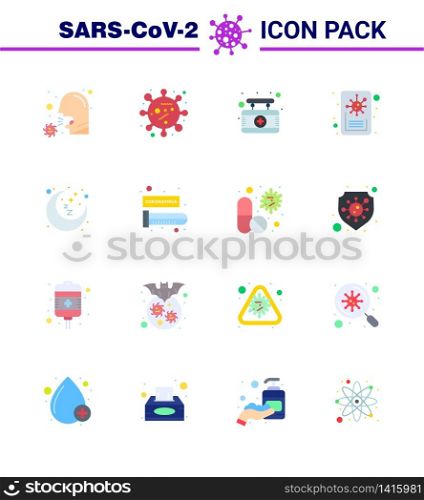 Simple Set of Covid-19 Protection Blue 25 icon pack icon included moon, report, corona, news, medical viral coronavirus 2019-nov disease Vector Design Elements