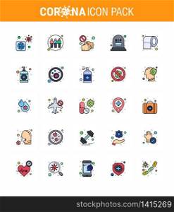 Simple Set of Covid-19 Protection Blue 25 icon pack icon included mortality, count, transfer, touch, pandemic viral coronavirus 2019-nov disease Vector Design Elements